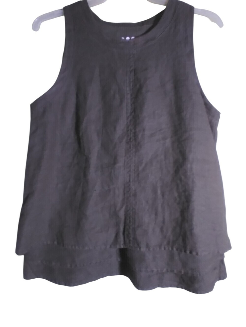 Three Dot Sleeveless 100%  Linen Layered Tank Top - Green Size XS Lagonlook